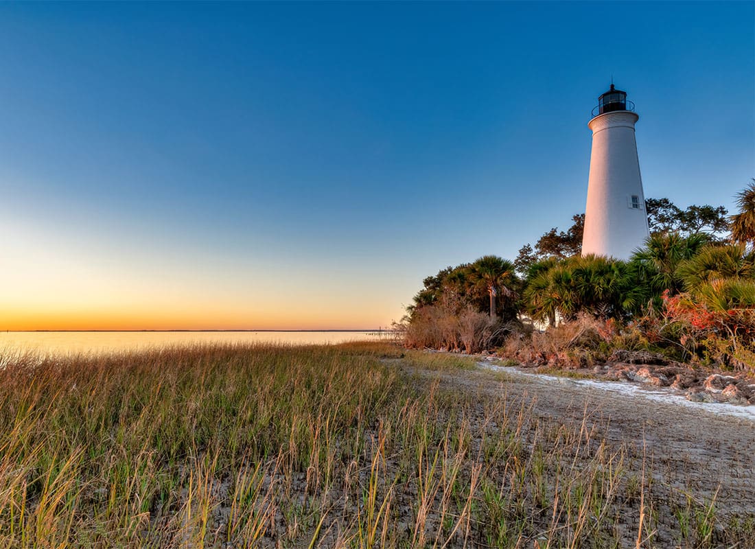 We Are Independent - View of St Marks Lighthouse Against a Clear Blue Sky at Sunset in Florida